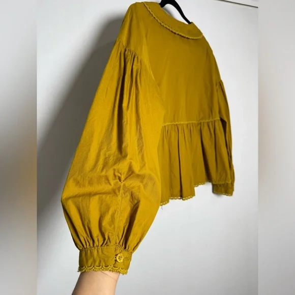 Calligraphie Boho Mustard Lace Trim Tie Front Blouse Size L - Picture 7 of 14